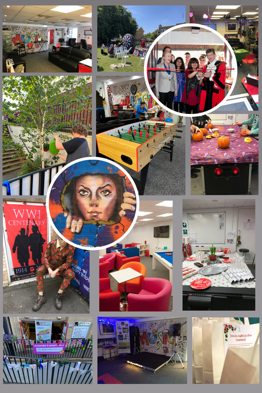Image shows a collage of images used to celebrate 10 years of House in the Basement Youth Cafe being open. 